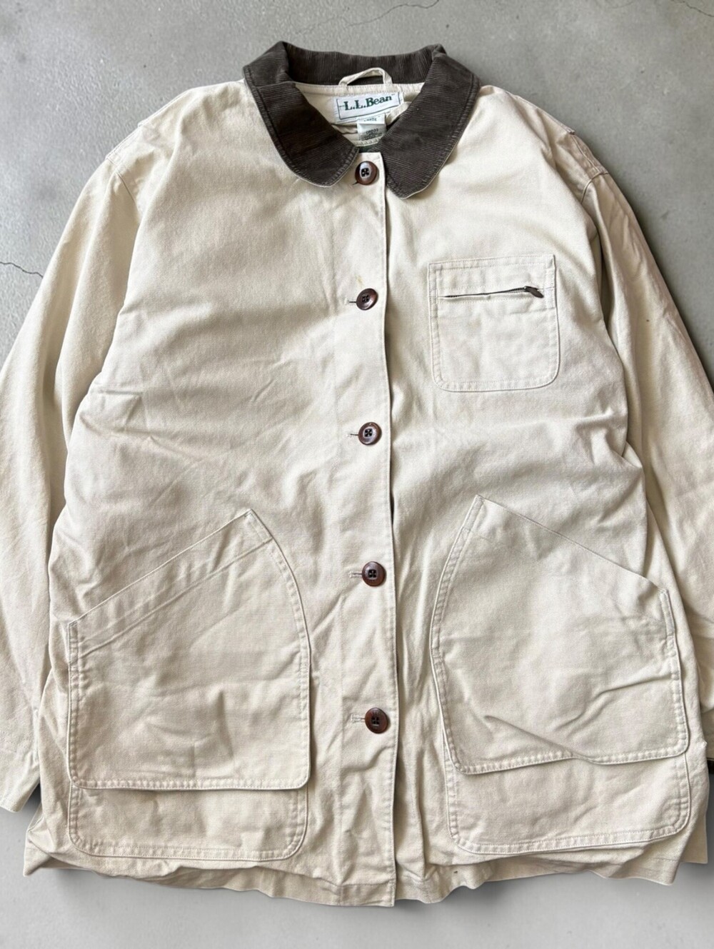 L.L. Bean Women's Large Utility Canvas Field Jacket Beige Barn Coat Flannel Line